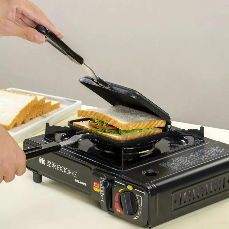 Double Sided Non Stick Sandwich Maker Frying Pan for Toast Bread Waffle Egg Breakfast Multi Functional Opening Closing Design