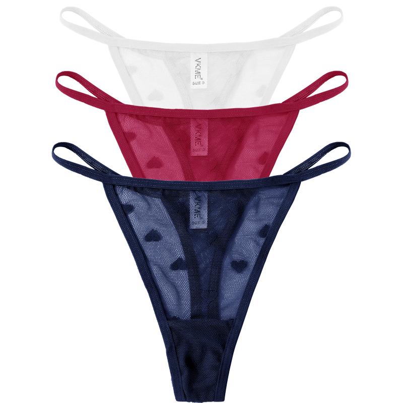 3 шт. Кружевные прозрачные трусики-стринги Женские сексуальные с низкой посадкой Бесшовное нижнее белье Сердце Прозрачные сетчатые трусики Интимное белье