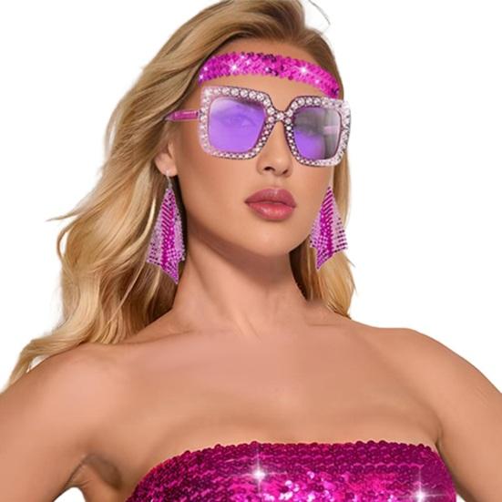 5 Pcs/Set Women Jewelry Set Sequin Rhinestone Decor Vintage 60s 70s Disco Party Favors Cosplay Earrings Sunglasses Bracelet Headband Scarf Set