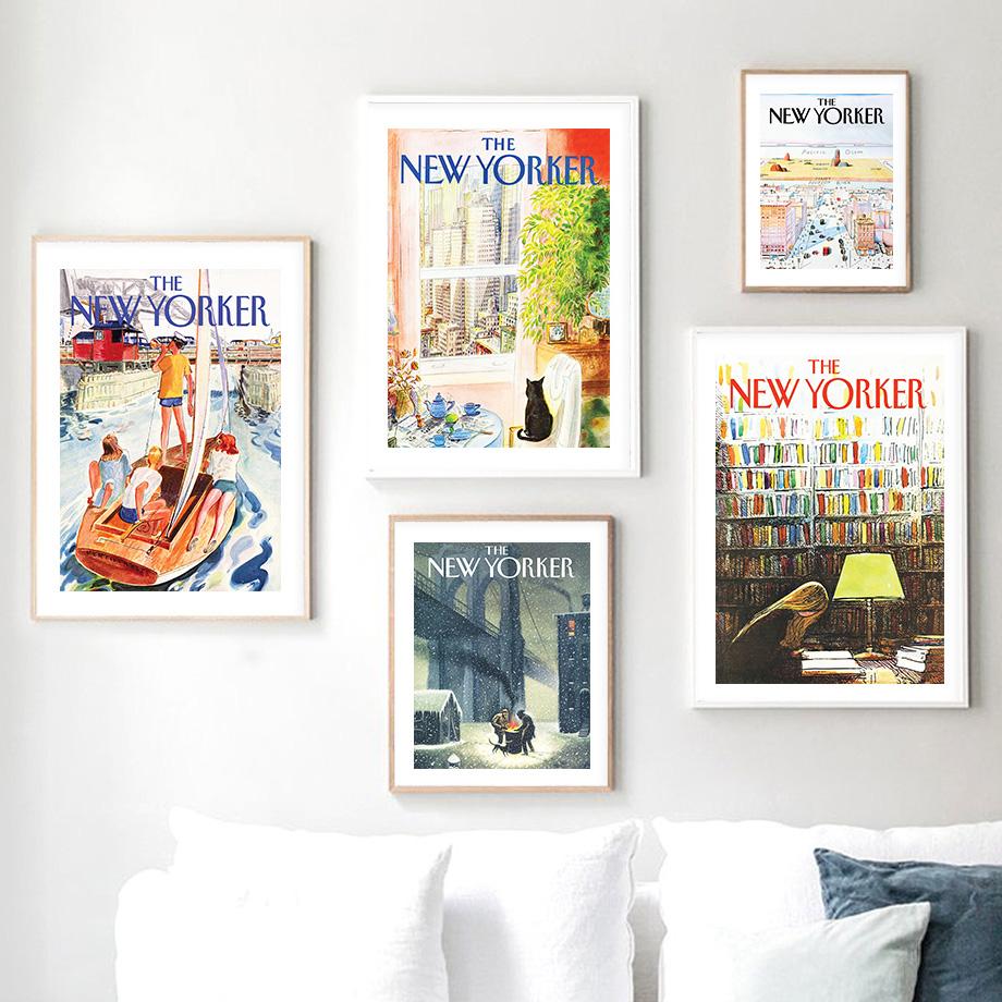 Акварель Нью-Йоркский пейзаж с цитатами, настенная живопись на холсте, плакаты на скандинавскую тему и принты, настенные панно для декора гостиной