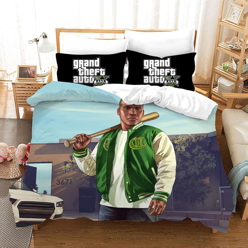 Game GTA V Bedding Set Cartoon Duvet Covers Pillowcase Grand Theft Auto 5 Comforter Bedding Sets Bed Linens Bedclothes(No Sheet)