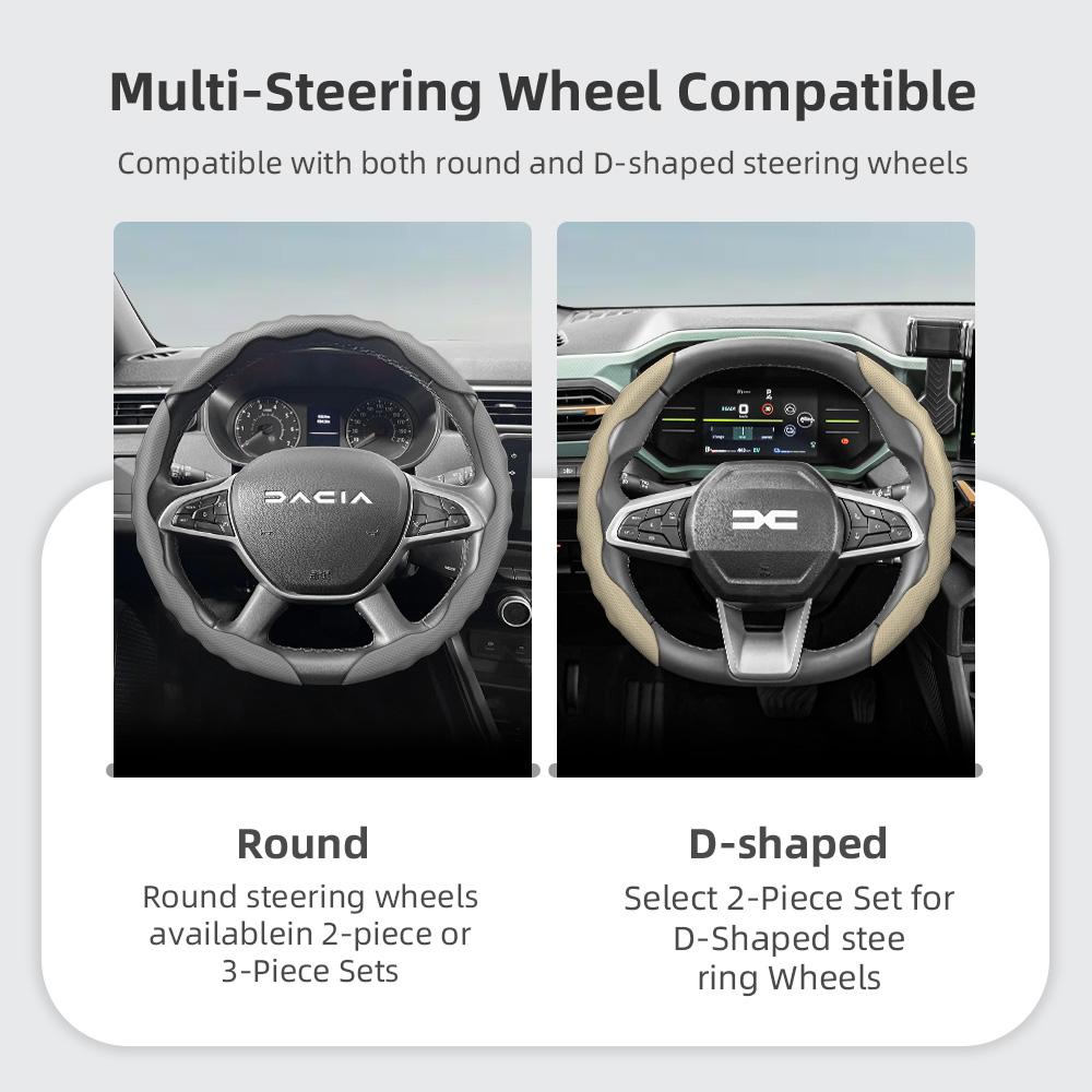 vcxja9 Suitable for Dacia Steering Wheel Cover, Wave-Shaped Sporty Design, Breathable Leather, Segmented Anti-Slip Sweat-Absorbing Protective