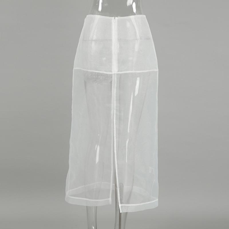 Сексуальная прозрачная сетчатая юбка женская белая с высокой талией и разрезом свободная длинная юбка осенняя уличная мода клубная вечеринка юбка женская