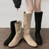 Женские сапоги до колена в стиле ретро, модные туфли без застежек на осень-зиму, на толстом каблуке, женские сапоги в стиле вестерн-ковбой