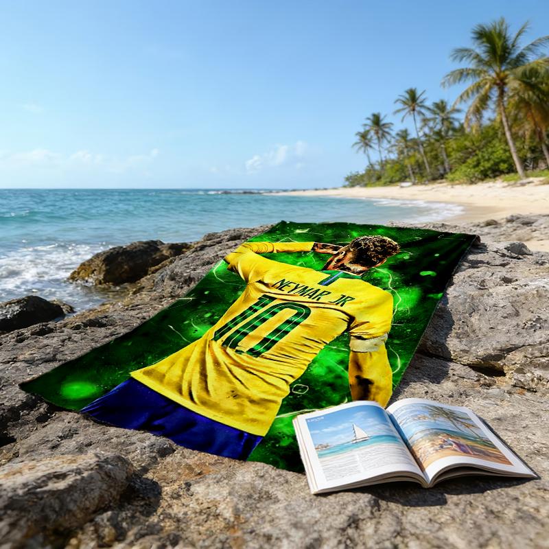 1pc Neymar17 Beach Towel, Beach and Seaside Swimming Pool Equipment, Fashion Pattern, Rectangular, Travel Essentials