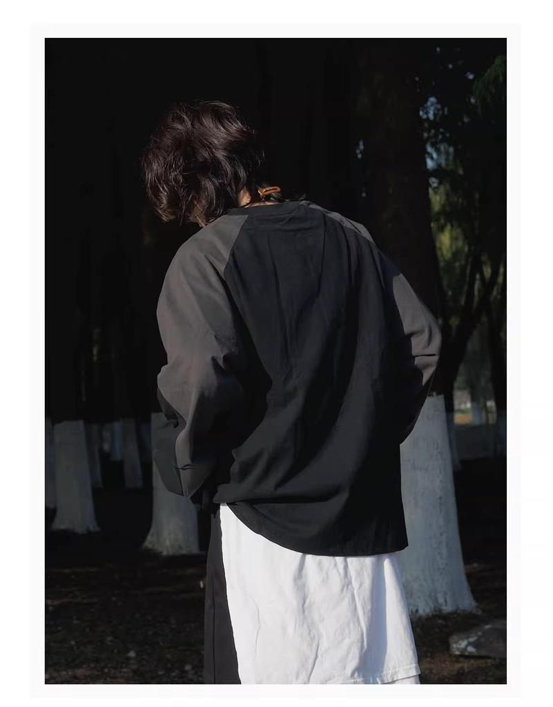 Унисекс ретро худи в японском стиле color block - Повседневный пуловер в горном стиле