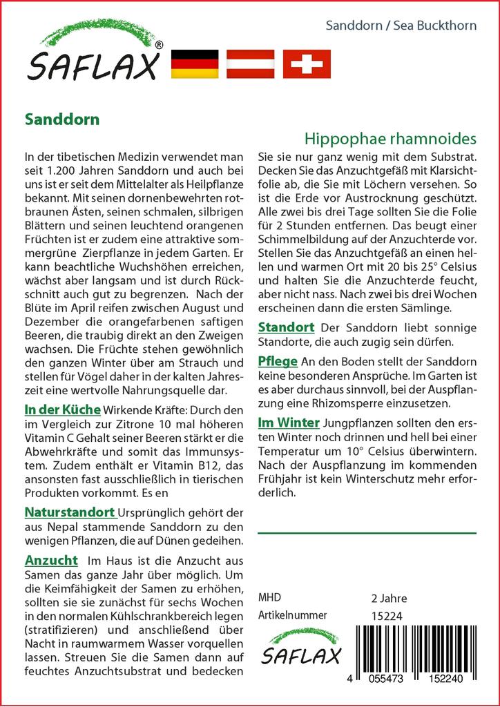 SAFLAX Garden in the Bag - Облепиха - 40 семян - С субстратом в подходящем пакете - Hippophae rhamnoides