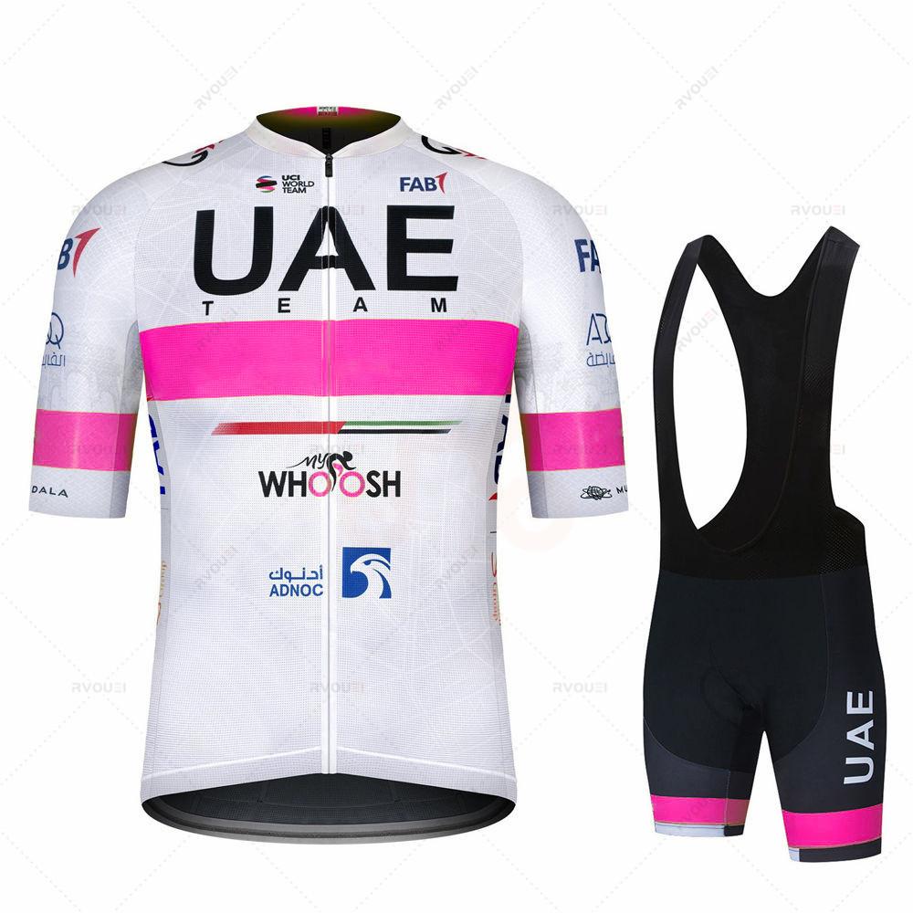 Uae Team Cycling Clothing Set for Men, Bike Clothing, Breathable Anti-UV Bicycle Wear, Short Sleeve Cycling Jersey and Bib Sets
