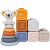13pcs/set 2 In 1 Stacks of Circles And Blocks Baby Stacking and Nesting Soft Building Blocks Squeeze Toy, Teething Blocks Toy