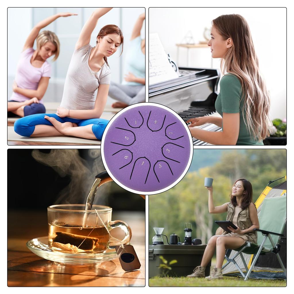 Uxcell Стальной язычковый барабан, 6 дюймов 8 нот Стальной ручной барабан с сумкой, палочками и нотным листом, Беспроблемный для йоги, медитации и кемпинга (фиолетовый)