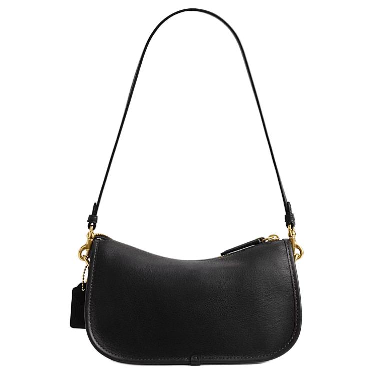 Coach Waverly 24 Double Turn Lock Design Natural Grain Leather Shoulder Bag Medium Women Shoulder Bag Black CDZ20-B4BK