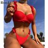 New Ruffled Bikini Push Up Swimsuit Female Swimwear Women Two-pieces Bikini Set With Bra Cup Bather Bathing Suit Swim Lady