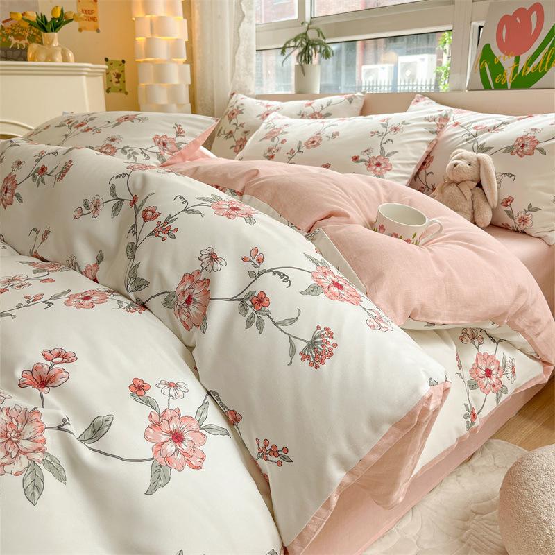 Комплект постельного белья из четырех предметов, пододеяльник из чистого хлопка с цветочным рисунком, простыня для спальни из трех предметов