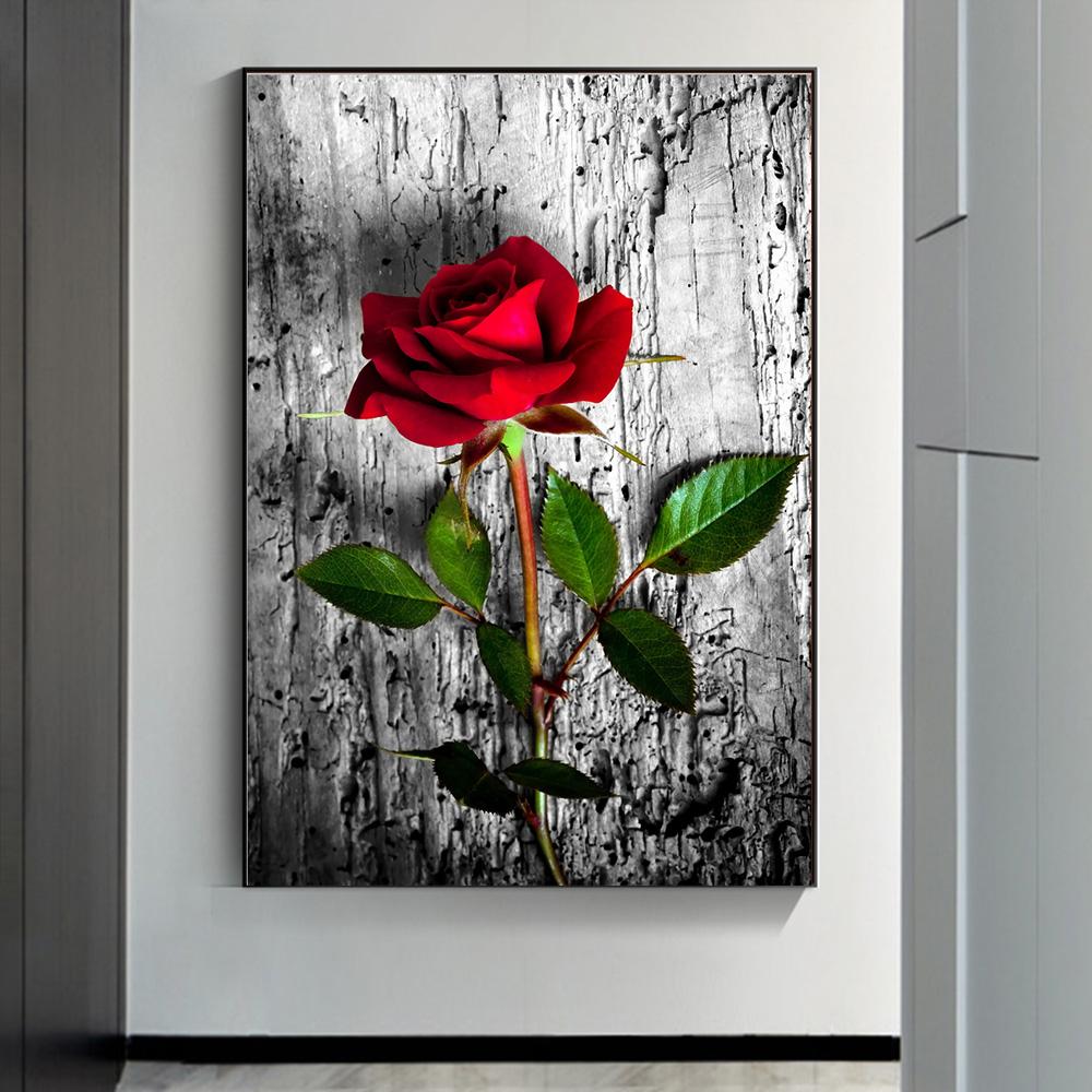 Красные розы Off-White Фон Окружающая среда Искусство Деревья Растения Холст Картина Современное украшение дома Роскошные произведения искусства Печать Плакаты Картинки Поп Настенная роспись