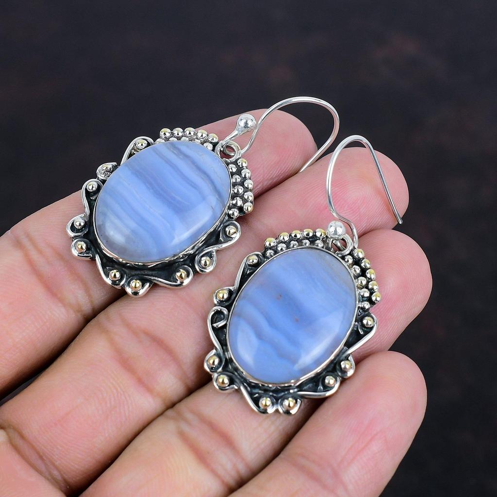 Blue Lace Agate Earrings Natural Gemstone Earring 925 Sterling Silver Earrings Handmade Jewelry Dangle Earring Wedding Gifts Amazing Earring
