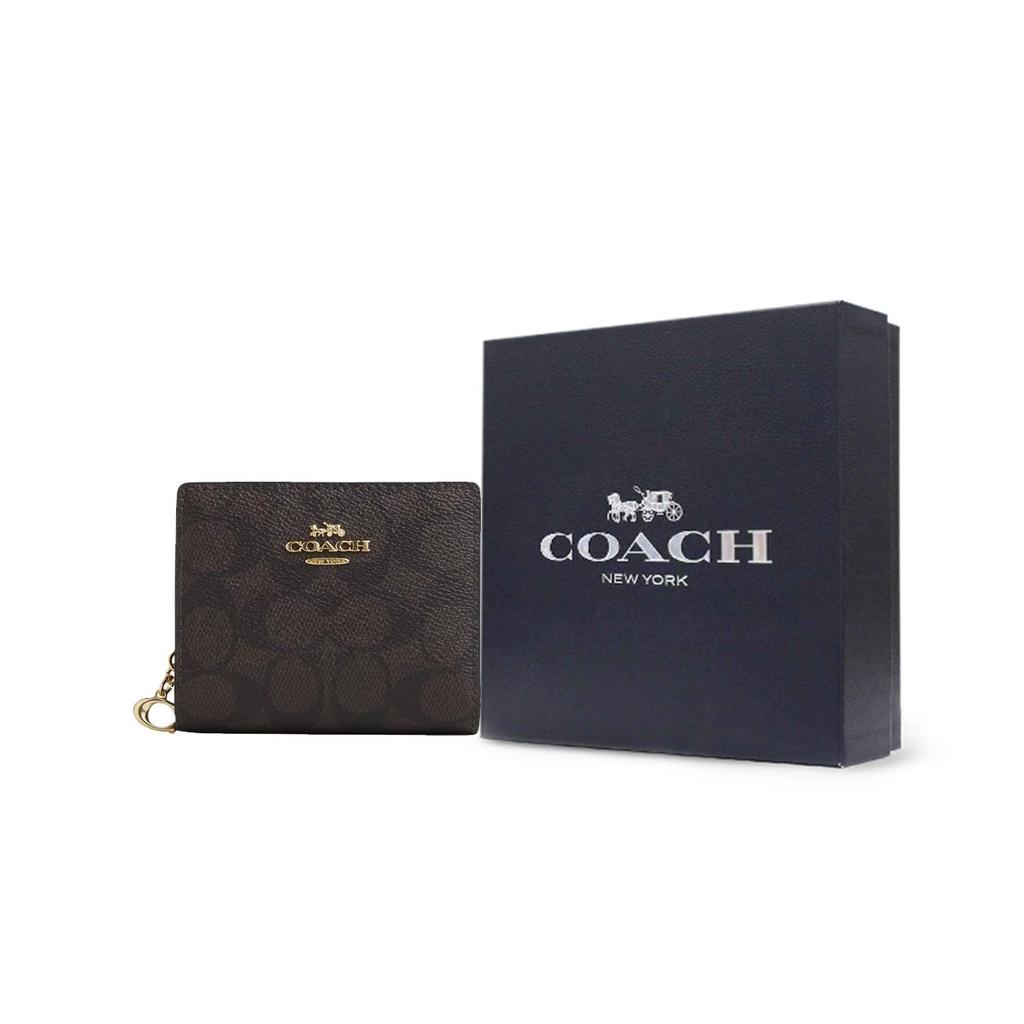 Coach Кнопка-застежка 11 Золотой Логотип Кошелек из Покрытого Холста Женский кошелек Грецкий орех Черный CW789-IMXAQ