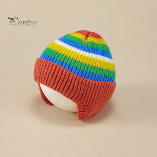 Детская зимняя шапка в полоску радужного цвета вязаная толстая теплая эластичная защита ушей унисекс мягкая теплая ветрозащитная детская шапка-бини