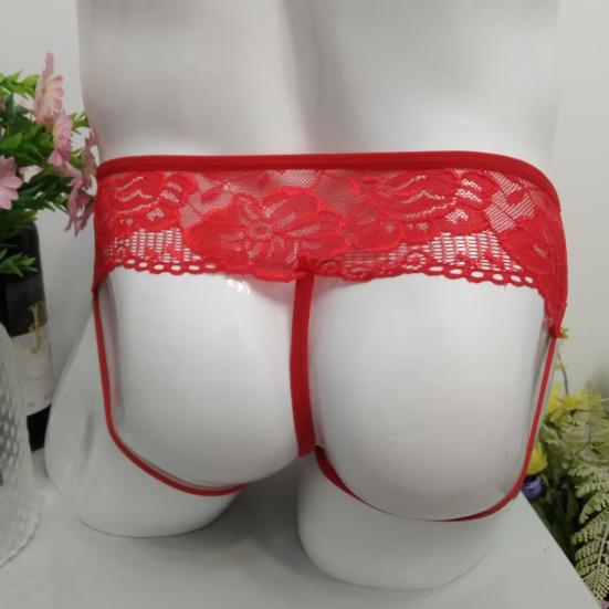 Men Underpants Hollow Out Lace Thin Low-waist Jockstraps Pouch Male Panties Gay