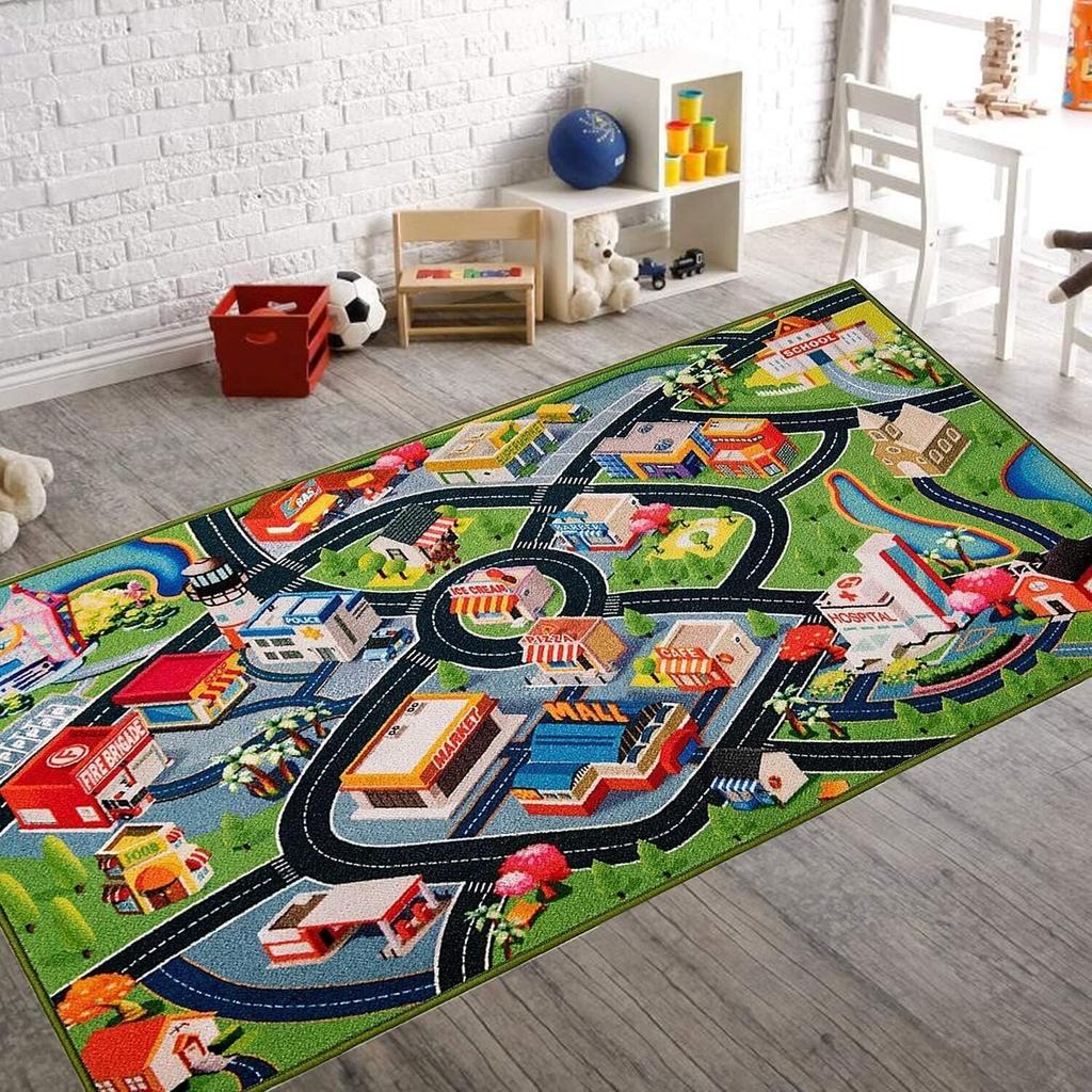 Interactive Educational Theme Children's Crawling Carpet Cartoon Road Network Rug City Map Absorbent Anti-Slip Mat for Living