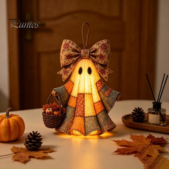 Прочный festival party supplies Освещенный винтажный пэчворк-призрак Вешалка на дверь, Рустикальная фигурка в стиле farmhouse, Светодиодная подсветка, Настенное украшение из смолы, Хэллоуин