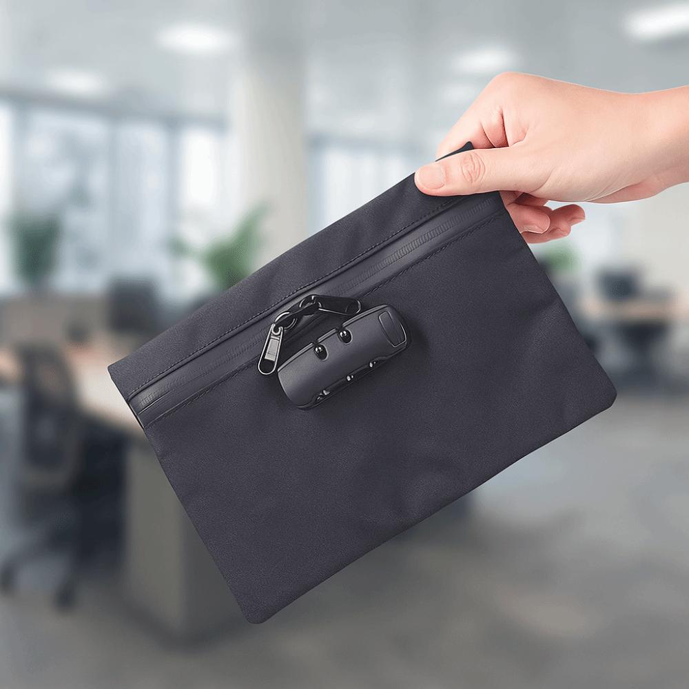 Canvas Portable Locking Pouch Combination Lock Security Document Bag Outdoor Activities