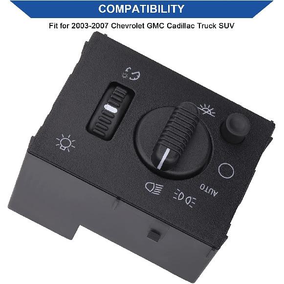 Obaee Headlight Dimmer Headlamp Control Switch & Fog Lamp Switch Compatible With Chevy Chevrolet Silverado Suburban Tahoe Avalanche GMC Sierra Yukon