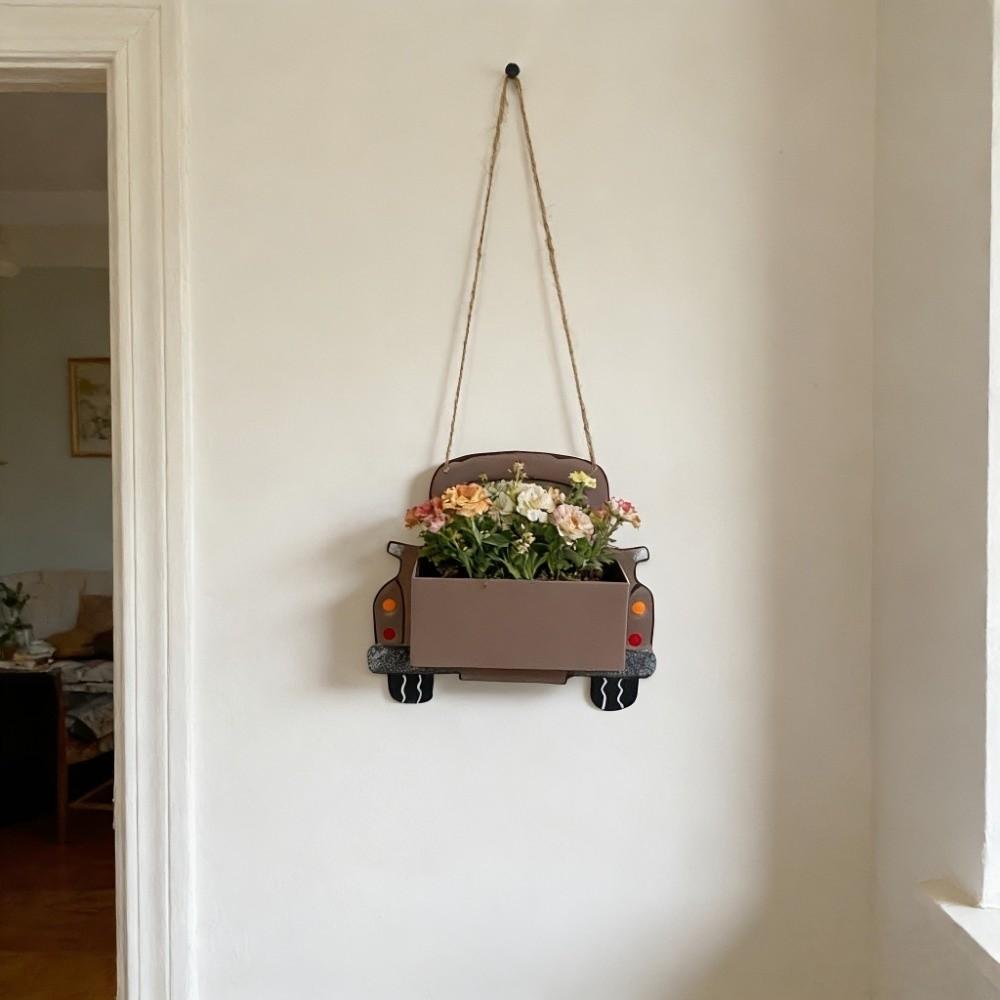 Retro Cartoon Truck Shaped Flower Pot Iron Car Wall Planter Hanging Truck Planter for Balcony