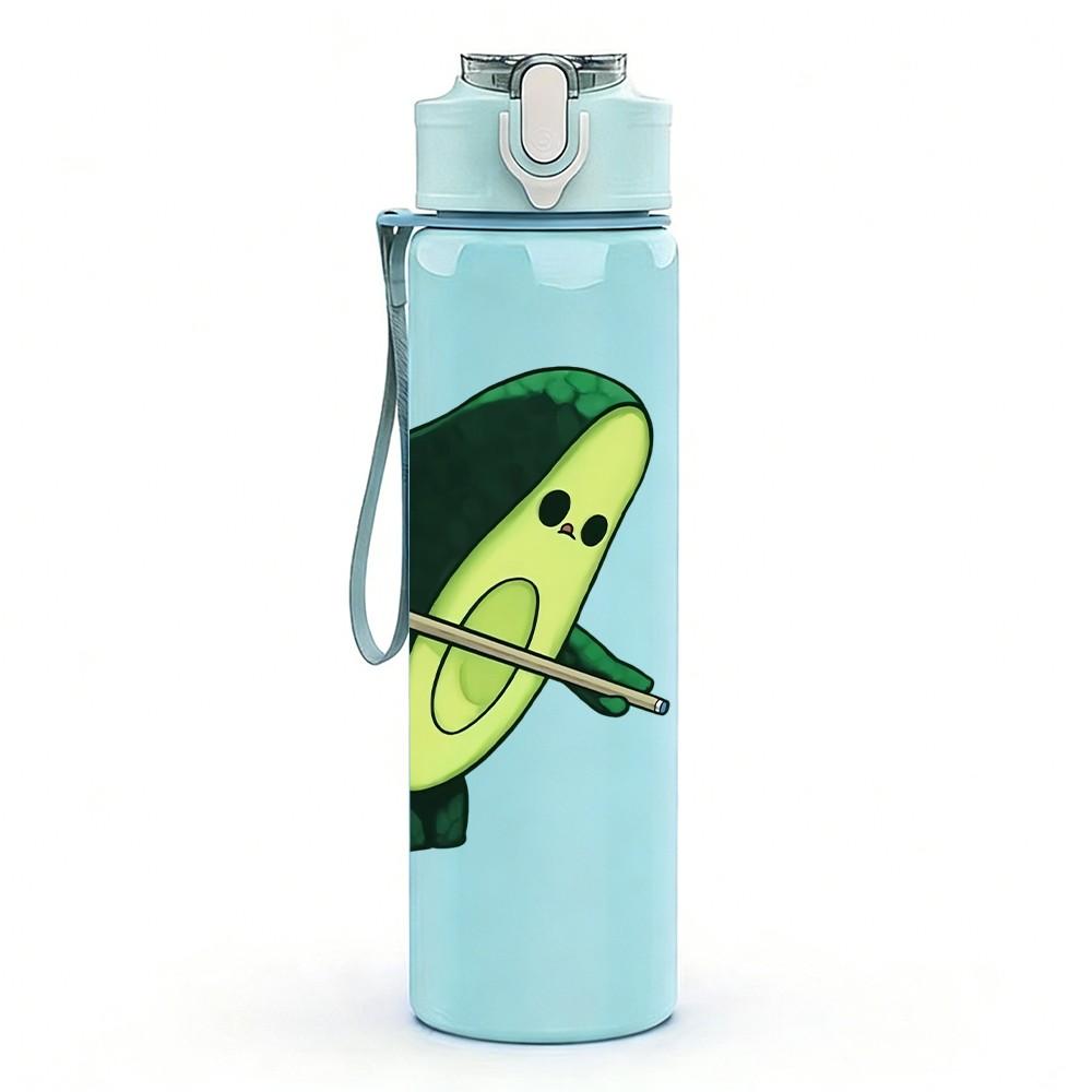 1PC Avocado Play Tennis Cartoon Print 750ml Color Plastic Sports Water Bottle Leakproof Flip Straw Lid Suitable for Sports Office Home Use