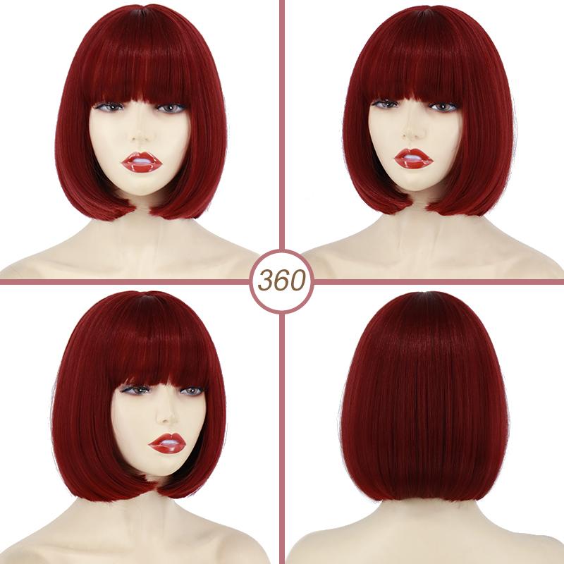 MISS WIG Женская мода, волосы красного вина, боб, косплей, прямой парик с челкой, длина до плеч, прямой парик из синтетического волокна для Хэллоуина