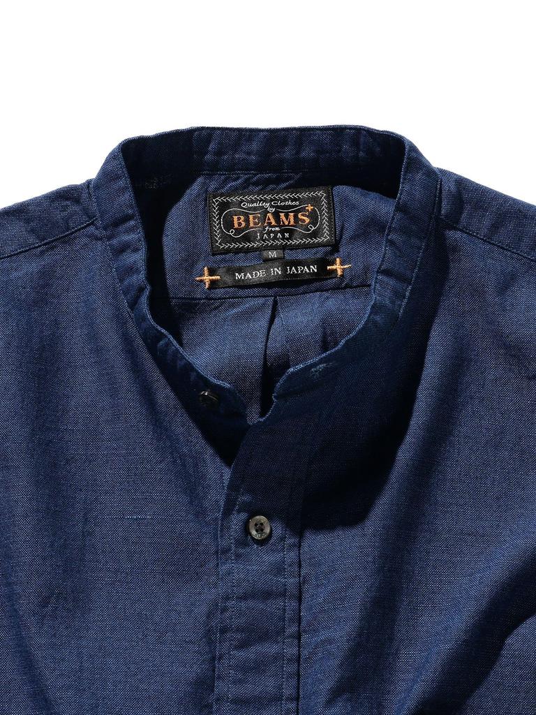 Beams Plus Индиго Шамбре Рубашка Классического Кроя с Воротником-стойкой Размер L Мужская, Посадка, (38110442139)