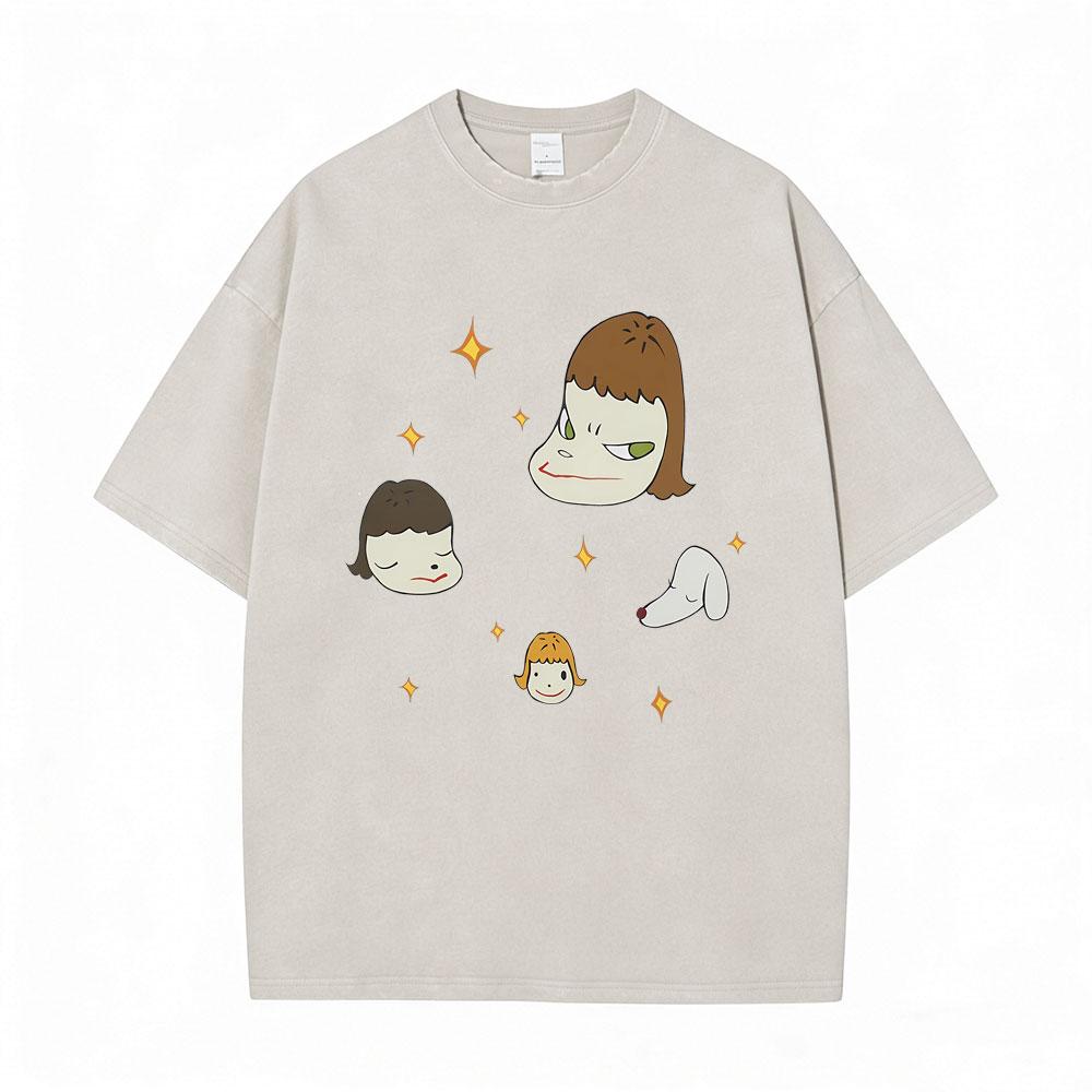 Washed Vintage Funny Yoshitomo Nara No T Shirt Men Women Casual Humor Tshirt Male Cotton Oversized Short Sleeve Tees Streetwear
