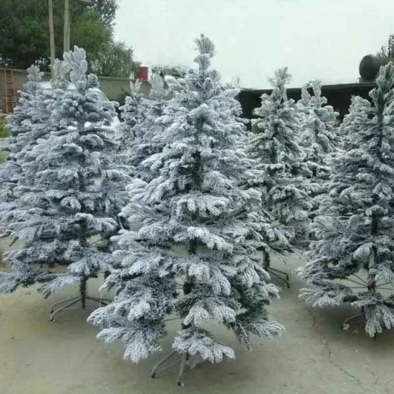 Белая флокированная рождественская елка ПВХ Искусственный снег Сосна Праздничное украшение для дома Витрина Зимняя снежная рождественская елка Орнамент