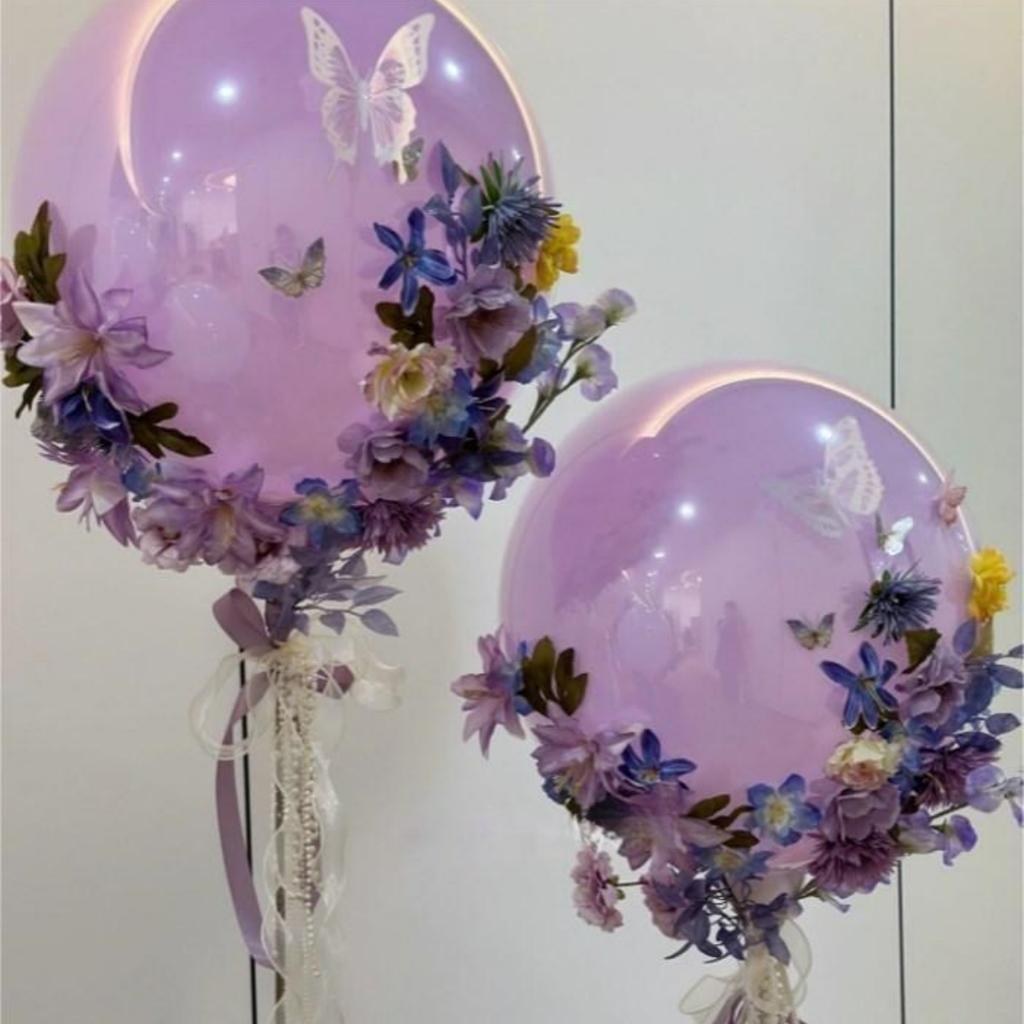 Purple Flower Butterfly Balloon Transparent Bobo Ball DIY Wedding Decoration Birthday Anniversary Holiday Decor Party Supplies