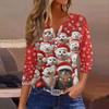 Женская модная повседневная рождественская блузка с V-образным вырезом и рукавом три четверти, украшенная пуговицами