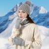 3Pcs/Set Winter Knitted Scarf Gloves Set Pom Pom Ball Fleece Lining Brimless Hat Touchscreen Gloves Neck Warmer Set