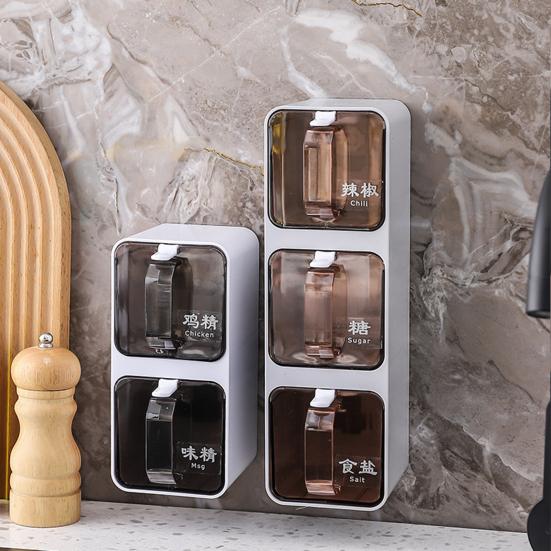Настенные баночки для специй емкостью 300/600/900/1200 мл. Коробка-органайзер с ложкой. Экономия места на кухне. Товары для дома.