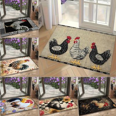 1 шт. Деревенский фермерский приветственный коврик для двери с вышитым рисунком цыпленка, коврик для кухни, ванной комнаты, черно-белая клетчатая кайма