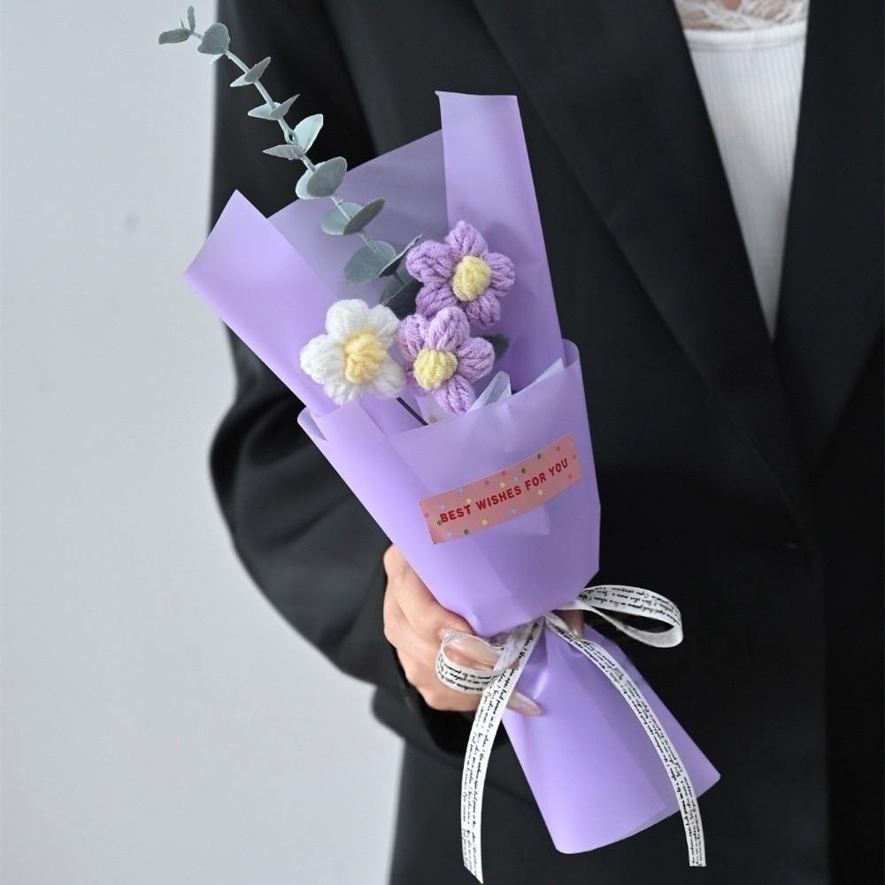 LED Lights Crochet Flowers Bouquet Knitted Artificial Daisy Bouquet Valentine'S Day