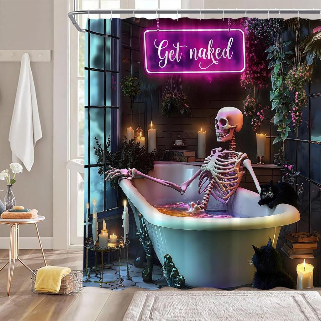 Смешная готическая шторка для душа с черепом Хэллоуин Жуткий череп Скелет в ванной Зеленое растение Страшный Креативный Тканевый Декор для ванной