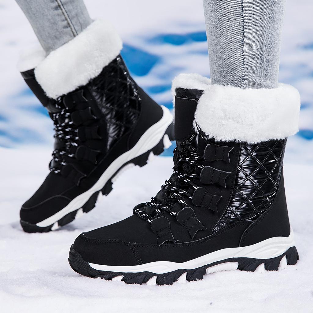 35-42 Large Size Foreign Trade New Outdoor Snow Boots Cotton Shoes Velvet Warm Height Increase High Top Wear-resistant Non-slip Women's Boots