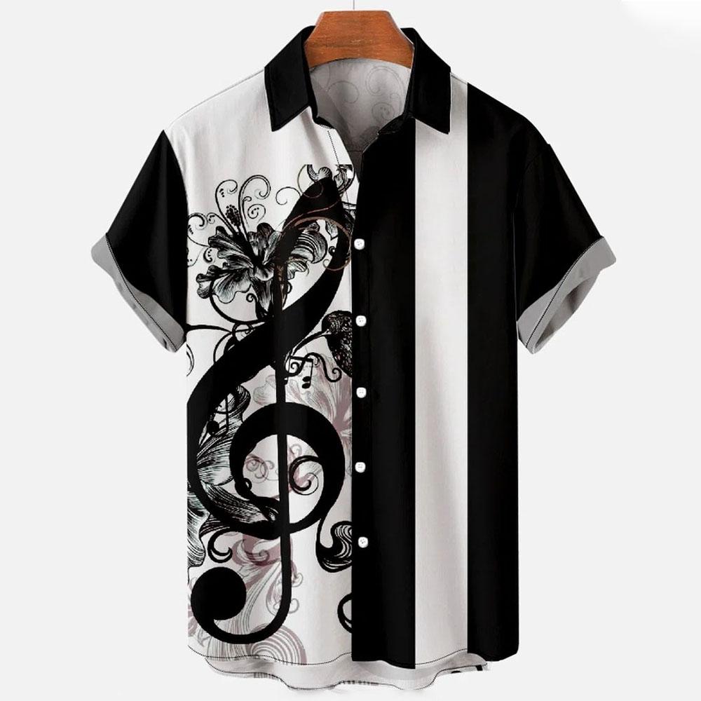 Summer Hawaiian Shirts For Men Music Guitar Printed Tops Clothing Fashion Casual Oversized Collar Rock And Roll Blouses