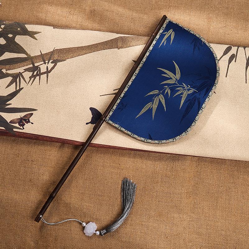 Purple Bamboo Knife Fan with Long Handle - Hanfu Catwalk Prop and Face Covering in Ancient Warring States Style