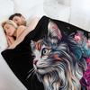 1PC Boho Cute Cat Flower pattern Throw Thin Fashion Blanket Pop arts Gifts for Couch Bed Car Home for Flowers Leaf Lovers all season use