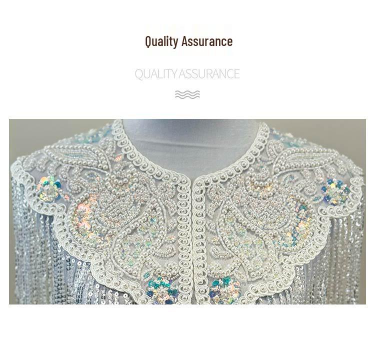 Elegant Ancient-Style Hanfu Lace Tassel Shawl: Beaded Cloak for Formal Wear and Qipao