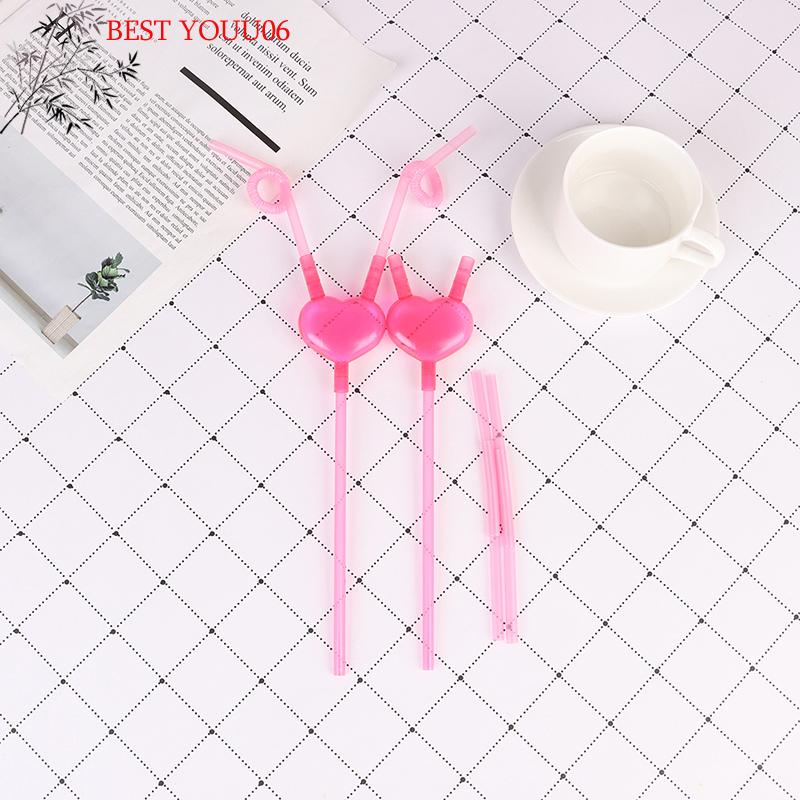 Hot Love Heart Double Straw Unique Flexible Drinking Tube Straws Bar Accessories