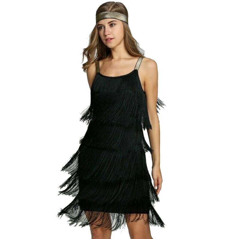 Women's 1920s Vintage Headband Dress Flapper Cocktail Great Gatsby Party Tassel Fringe