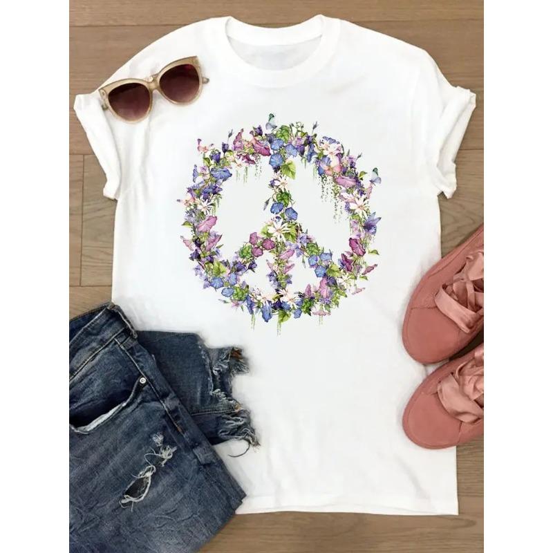 Tshirts Womens Flower Trend Cute Short Sleeve Summer Female Graphic Tee Clothes Watercolor Print TClothing Ladies So Fashion