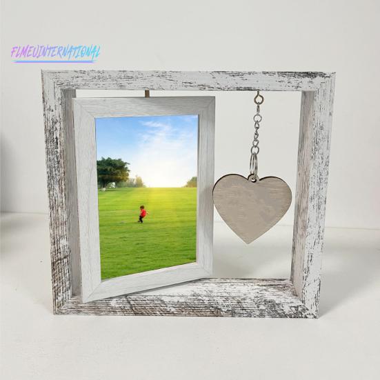 Двусторонняя фоторамка с подвеской в ​​виде сердца — гладкий край, без заусенцев, вращающаяся на 360 градусов деревянная рамка для фотографий