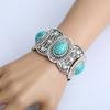 Vintage Ancient Silver Oval Stone Stretch Wide Bracelet for Women Men Retro Cuff Bracelets