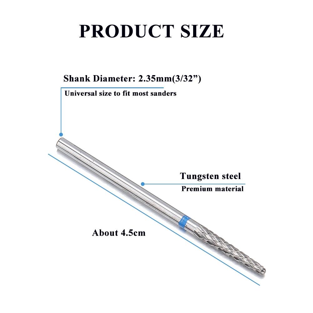 1 шт., конусное сверло для ногтей из карбида вольфрама 3/32 дюйма, вращающиеся фрезы для маникюра, аксессуары для электродрелей, инструмент для фрезерования ногтей